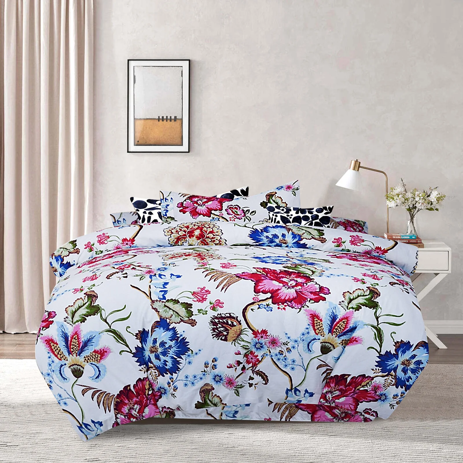3 Pcs Printed Quilt Cover – Flower Shades