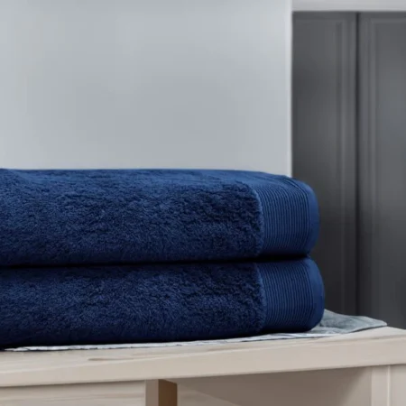 Pack Of 2 Pcs 100% Pure Cotton Bath Sheet Set – Navy Blue